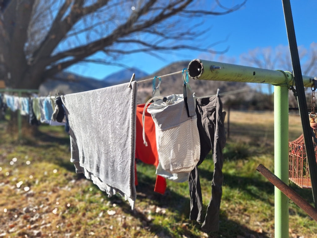 Clothes drying on a line outside
