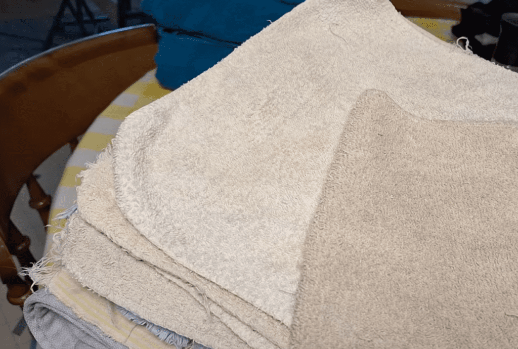 Rags before and after boiling with baking soda